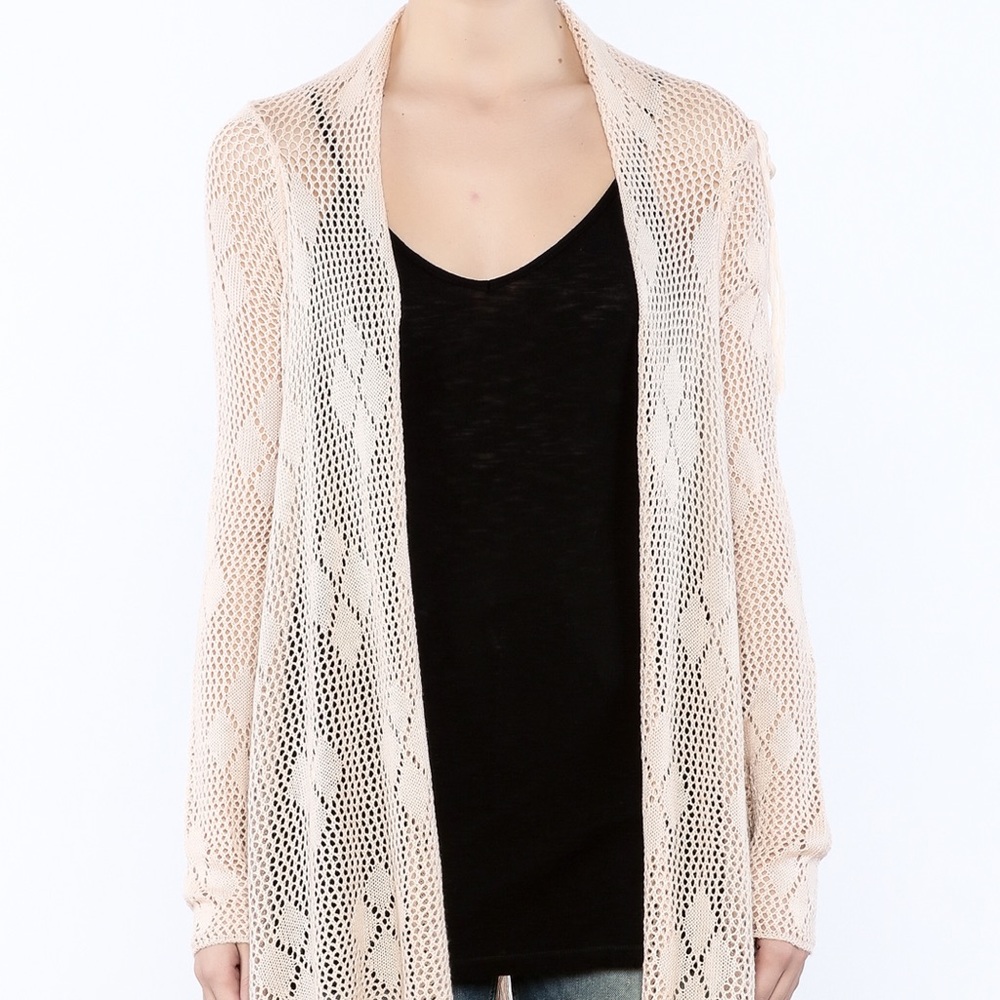 Light pink crochet & fringe sweater cardigan